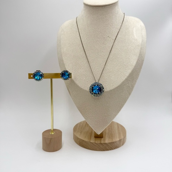 Vintage Three Sets Blue AB Crystal Rhinestones Blue Aqua Necklace and Earrings - Picture 1 of 10
